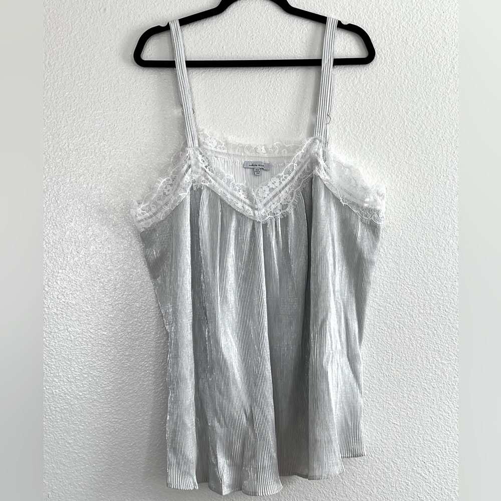 Silver and white lace tank, size 2X
